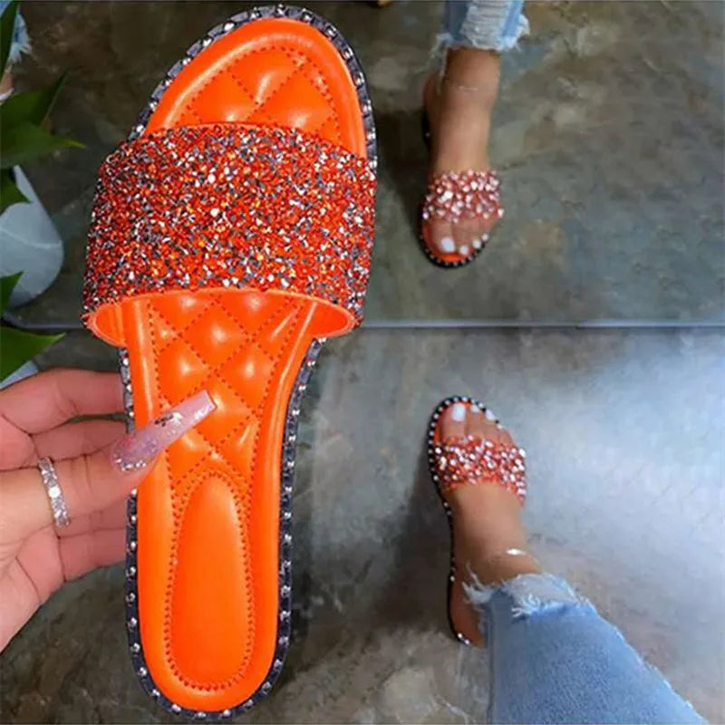 Lady Spogy Sole Tender Feet Shoes Cheap Pricing No Heel Bling Crystal Italian Blue Orange Slippers Yellow Slides For Women 43-35 - Belvar
