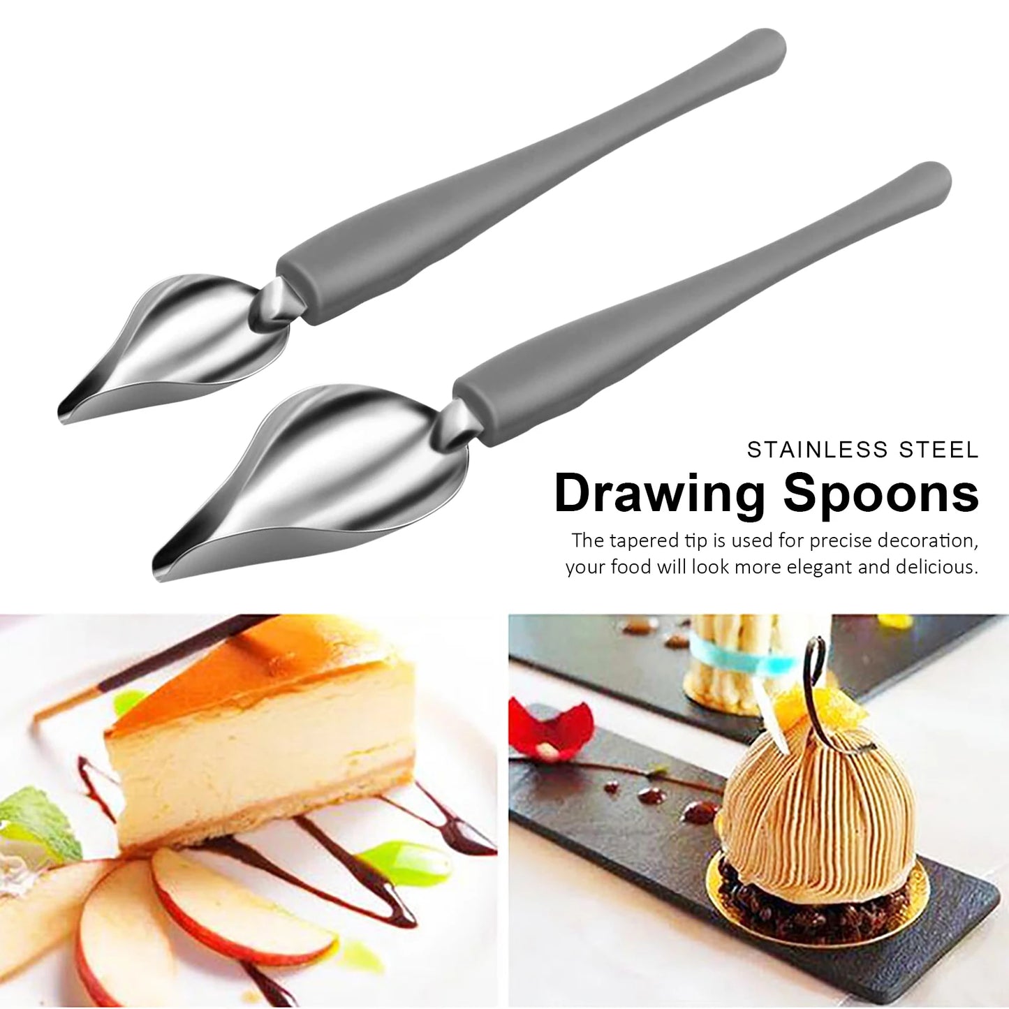 2PC Set Chef Pencil Sauce Painting Spoon Stainless Steel Cuisine Restaurant Western Food Baking Dessert Decor Art Draw Spoons
