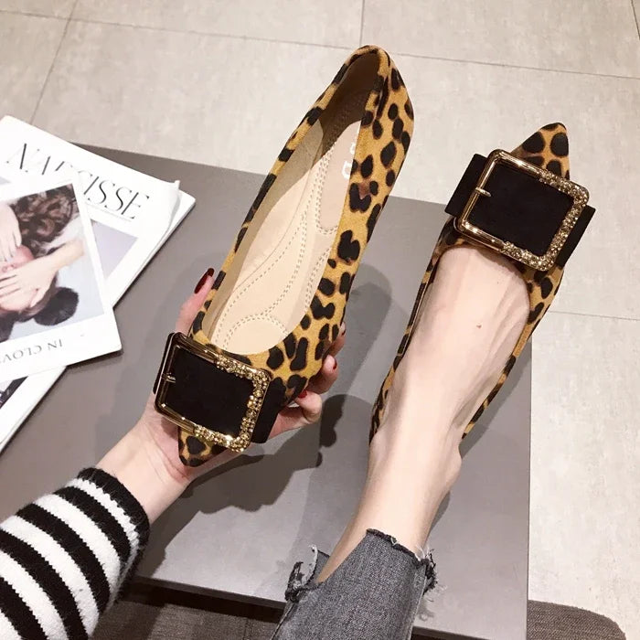 Lady Shoes Flat Heel Leopard Fashion Classic All Match Extra Big Size 44 45 46 Small Size 31 32 33 34 Pointed Toe Women Flats - Belvar