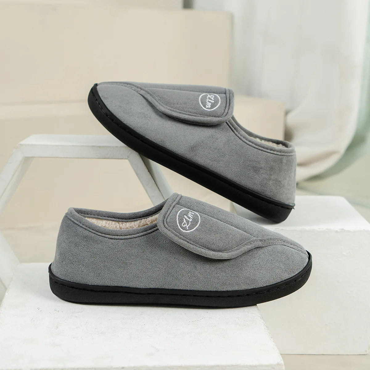 House Shoes for Men Suede Leather Slippers Non-Slip Slip-on Shoes Comfy Warm Plush Indoor/Outdoor for Diabetic Swollen Feet - Belvar