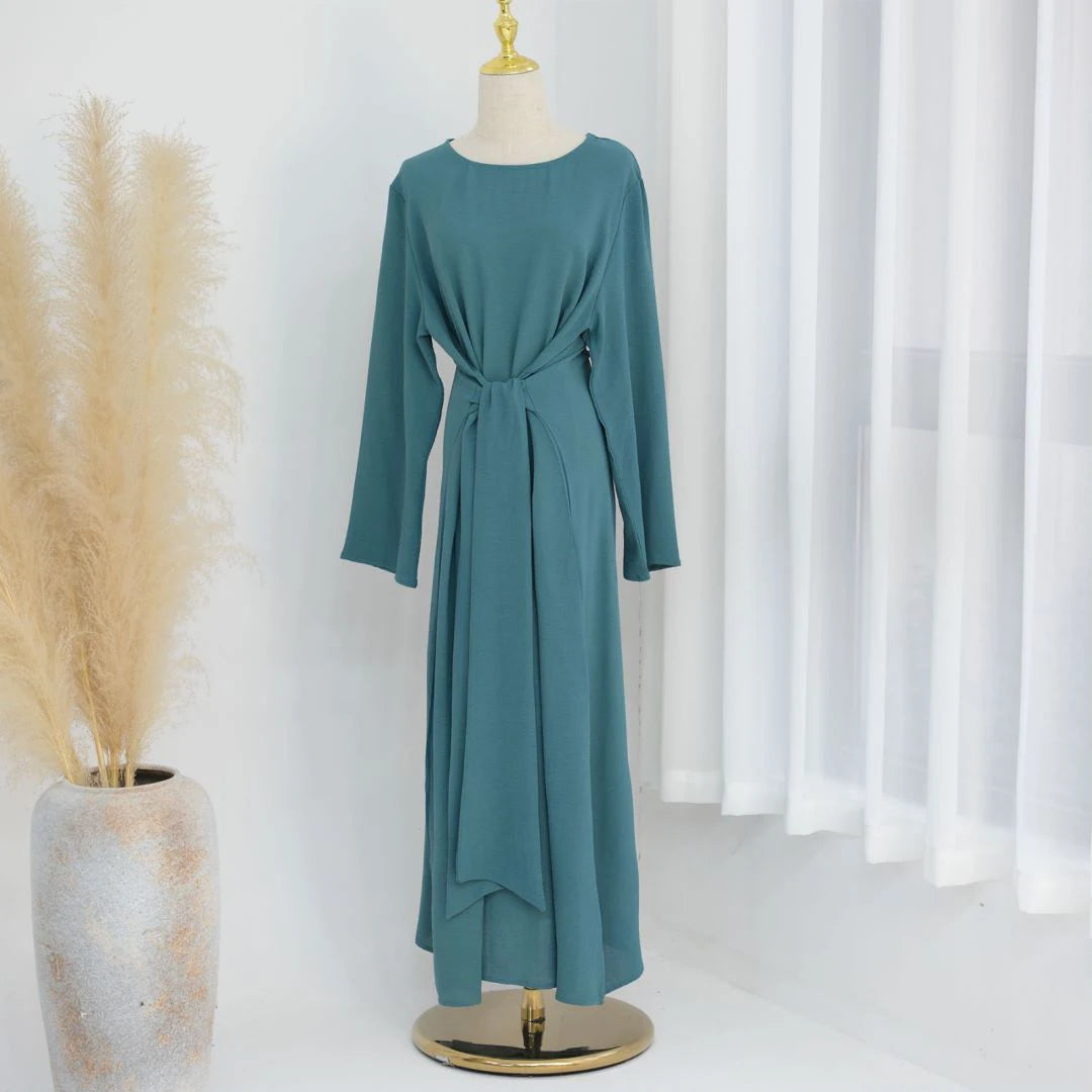 Uni Elegant Ramadan Muslim Modest Dress For Women Eid Arabic Turkey Kaftan Dresses femme Plain Abaya Dubai Islamic Clothing