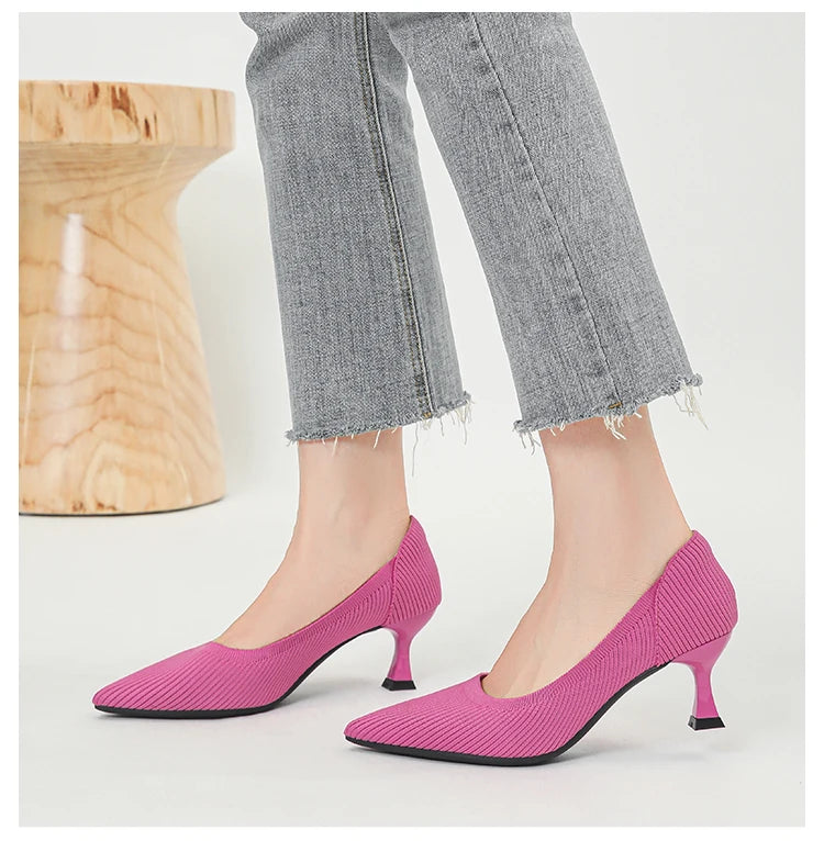 Women's High Heels Fashion Pattern Soft Knitted Comfortable Breathable Shoes 2025 New (6cm High) - Belvar