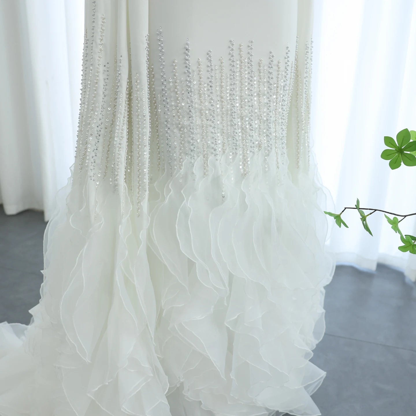 Sharon Said Luxury Dubai Nude Evening Dresses with Cape Sleeves Tiered Ruffles Arabic Women Wedding Party Gowns SS440 Customized