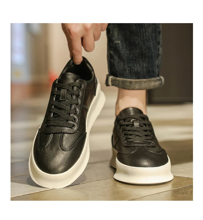 Original Men's Sneakers New Thick-soled Small White Shoes Casual Sports Flat Heel Round Toe Comfortable Trend Fashion Elastic PU - Belvar