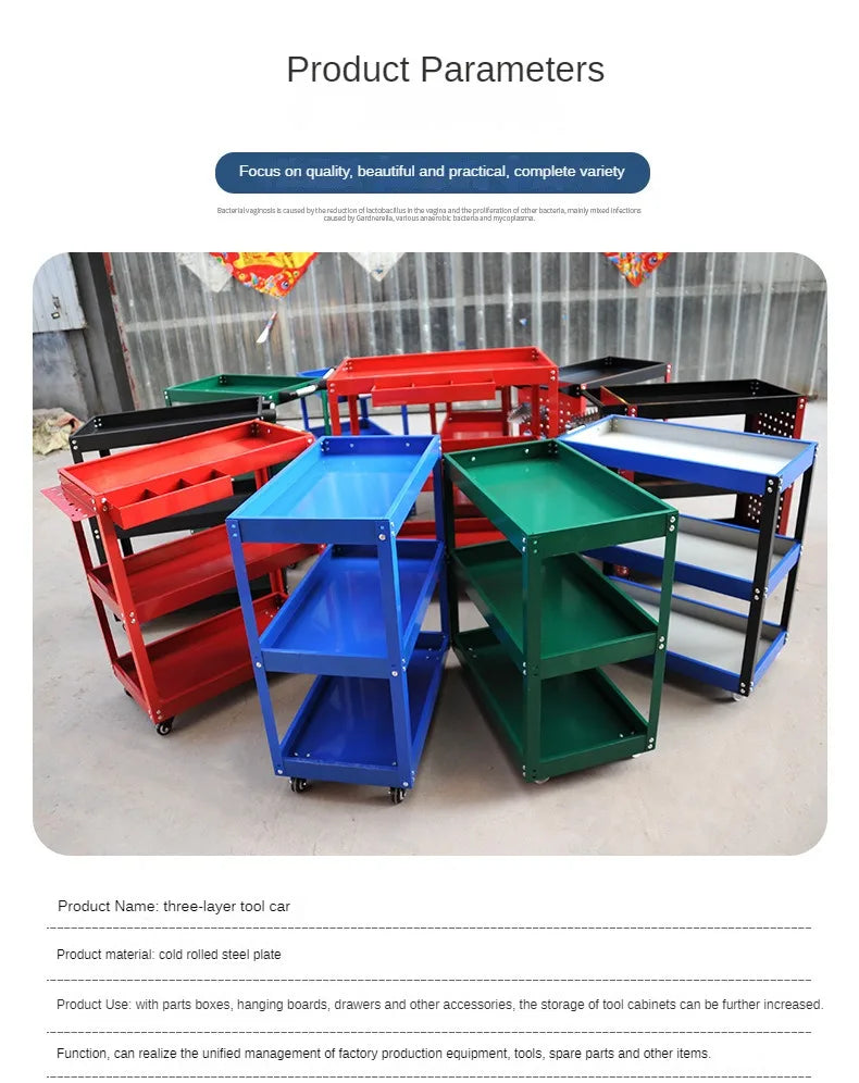 Mechanical Workshop Tools with Wheels, Tool Carts 3-layer Mobile Tool Car, Multifunctional and Heavy-duty Auto Repair Parts Car - Belvar