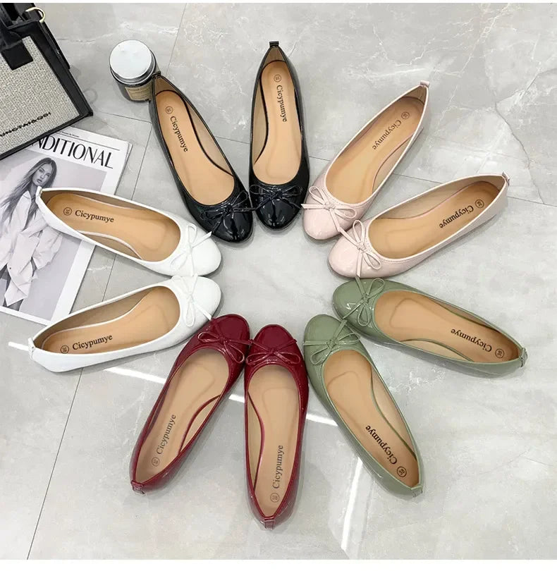 Ballet Flats Shoes Women Classics Casual Loafers Red Patent Leather Lady Fashion Design Bowknot Shoes for Woman's Spring/Autumn - Belvar