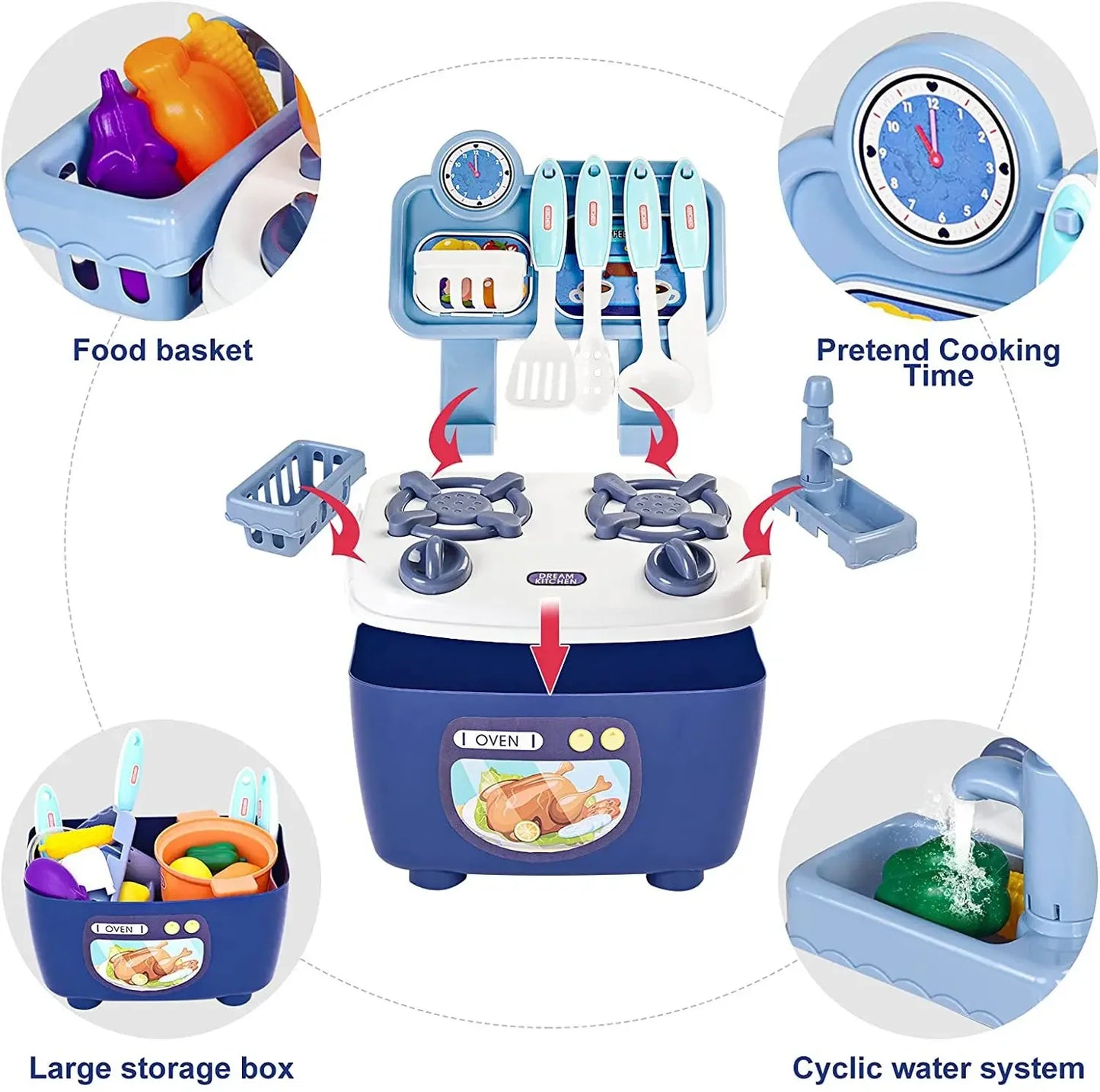 Kitchen Toys Imitated Chef Light Music Pretend Cooking Food Play Dinnerware Set Safe Cute Children Girl Toy Gift Fun Game Gifts - Belvar