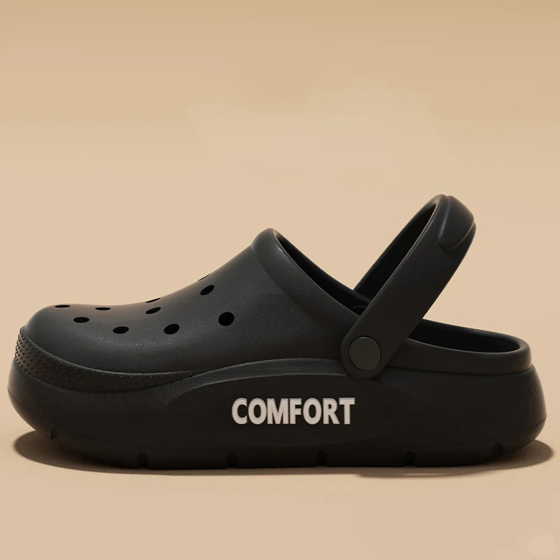 Women's Men's Slippers Summer Anti-Slip Couple Hollow Covered Toe Indoor Outdoor Casual Thick Bottom Sandals for Home Adults - Belvar