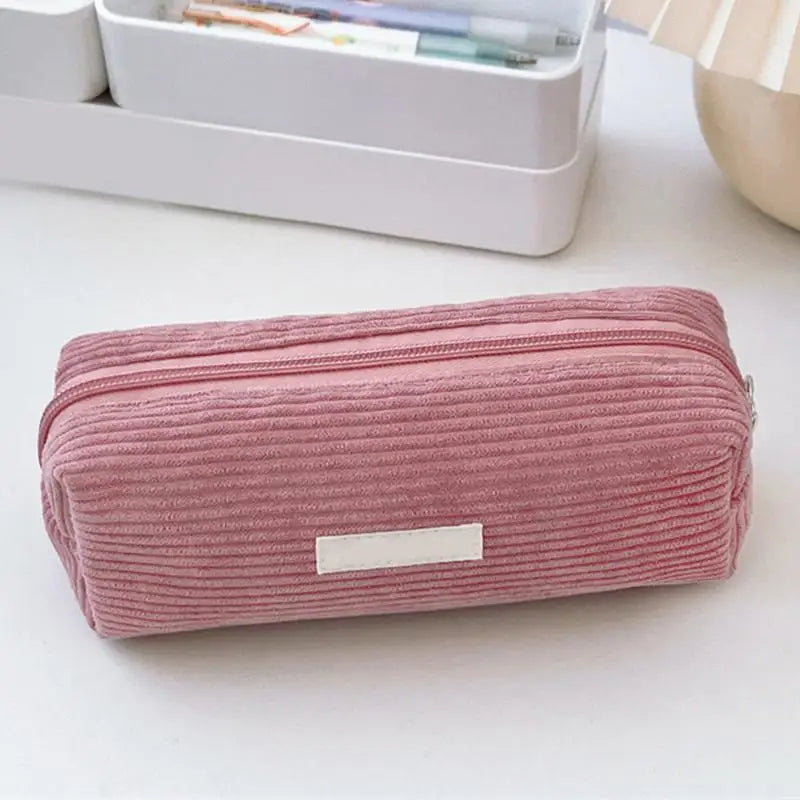 pure Corduroy Pencil Case Travel Cosmetic Lipstick Purse Storage Bag Student School Stationery Organizer Pouch Pencilcase