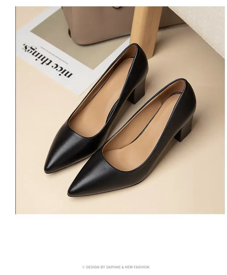 High Heels Women 2022 New Korean Style Pointed Shallow Mouth Thick Heel Fashion Shoes Sapatos De Mujer - Belvar