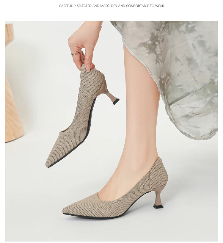 Women's High Heels Fashion Pattern Soft Knitted Comfortable Breathable Shoes 2025 New (6cm High) - Belvar