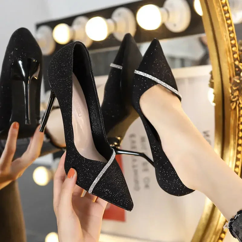 Ladies Shoes 2024 Fashion Basic Women's High Heels Sexy Party Pumps Women Crystal Slip-on Spike Thin Heels Female Shoes Zapatos - Belvar
