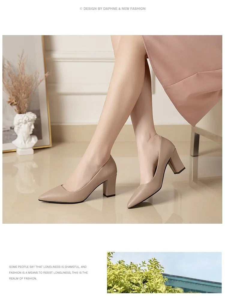 High Heels Women 2022 New Korean Style Pointed Shallow Mouth Thick Heel Fashion Shoes Sapatos De Mujer - Belvar