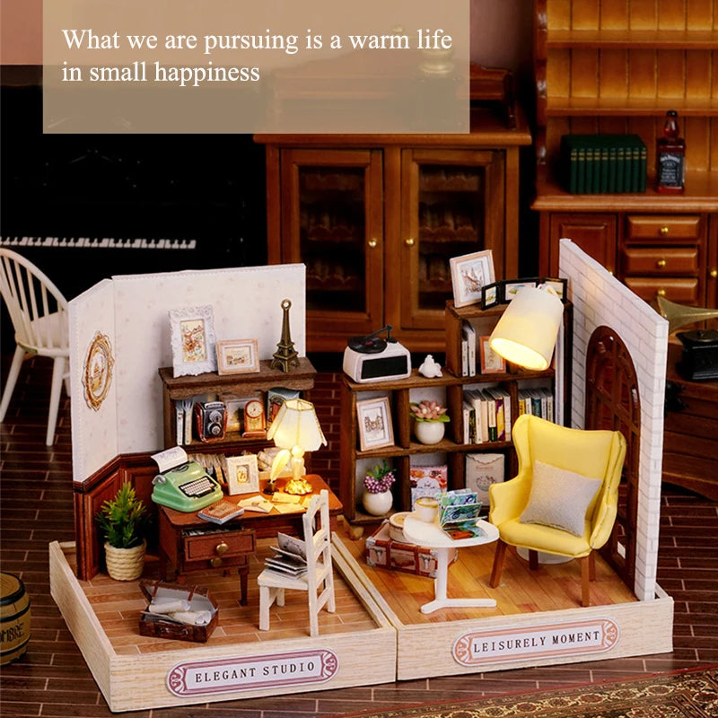 Wooden Miniature Doll House DIY Handmade Assembly Model Building Kit With Dust Cover 3D Puzzle Toys Birthday Gifts Dollhouse