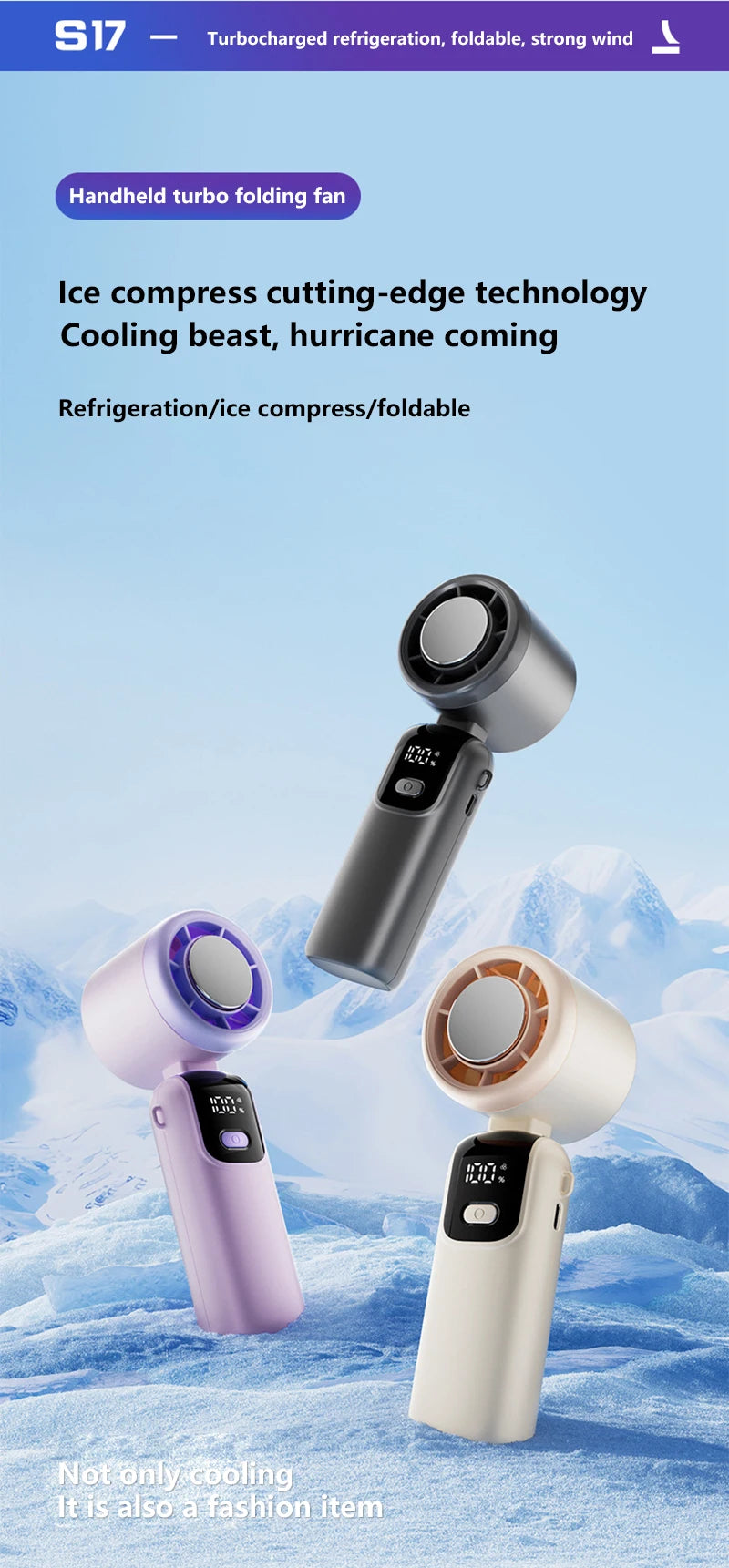 Xiaomi Refrigeration Handheld Electric Fan High-speed Violent Turbo Fan Folding Neck Hanging Ice Pack Small Fan Office Outdoor