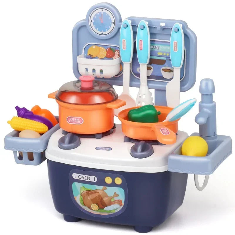 Kitchen Toys Imitated Chef Light Music Pretend Cooking Food Play Dinnerware Set Safe Cute Children Girl Toy Gift Fun Game Gifts - Belvar