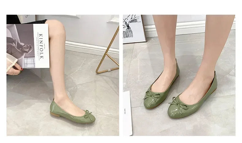 Ballet Flats Shoes Women Classics Casual Loafers Red Patent Leather Lady Fashion Design Bowknot Shoes for Woman's Spring/Autumn - Belvar