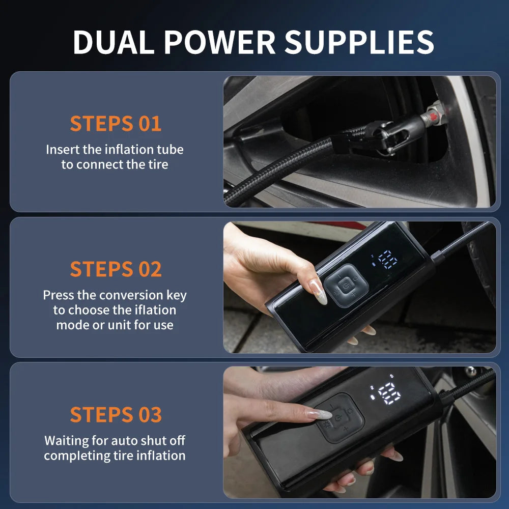 YIJU Rechargeable Car Air Pump Tire Inflator Portable Compressor Digital Cordless Car Tyre Inflator For Motocycle Bicycle Balls