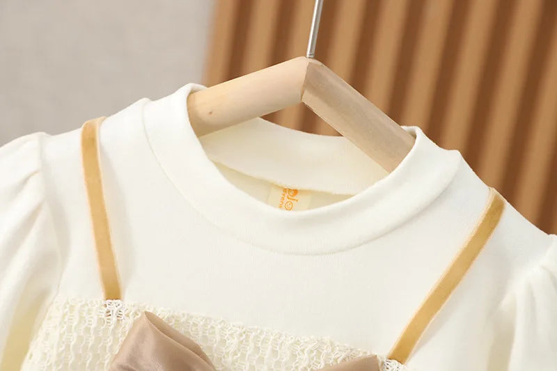 Toddler Baby Dresses For Girls Cotton Long Sleeve Mesh Bow Lace Girls Dress Fashion Princess Clothes For Kids Spring Autumn