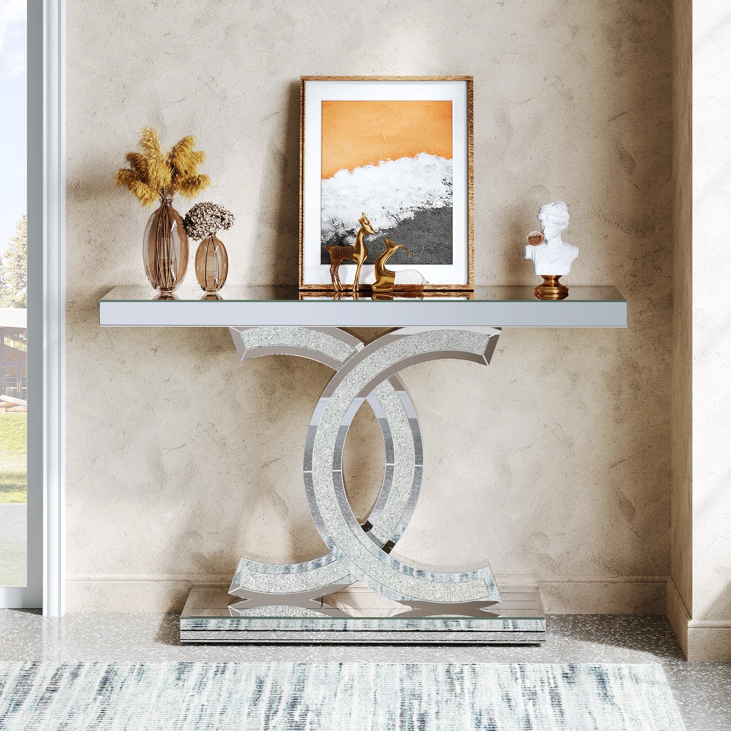 Tribesigns Gold Entryway Table, Modern 39-Inch Console Faux Marble Narrow Wood Sofa with Geometric Metal Legs