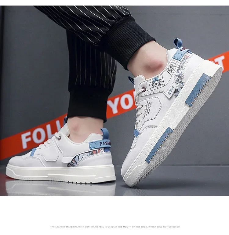 Men's shoes 2024 summer new breathable white shoes men's trendy and versatile thick soled sports board shoes trendy shoes - Belvar