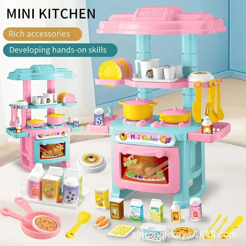 Mini Kitchen Counter Play Set DIY Simulated Cooking Food Tableware Play House Role Play Pretend Game Toy Gift Kid Boy Children - Belvar
