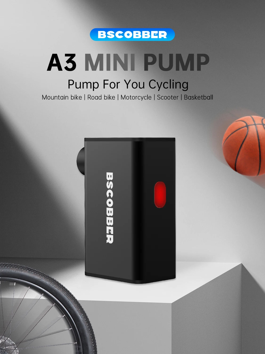 Portable mini Pump for Bike Tires - Mini Air Compressor Cycling Tire Inflator 100PSI - Mountain Bike Road Bicycle Tire Pump