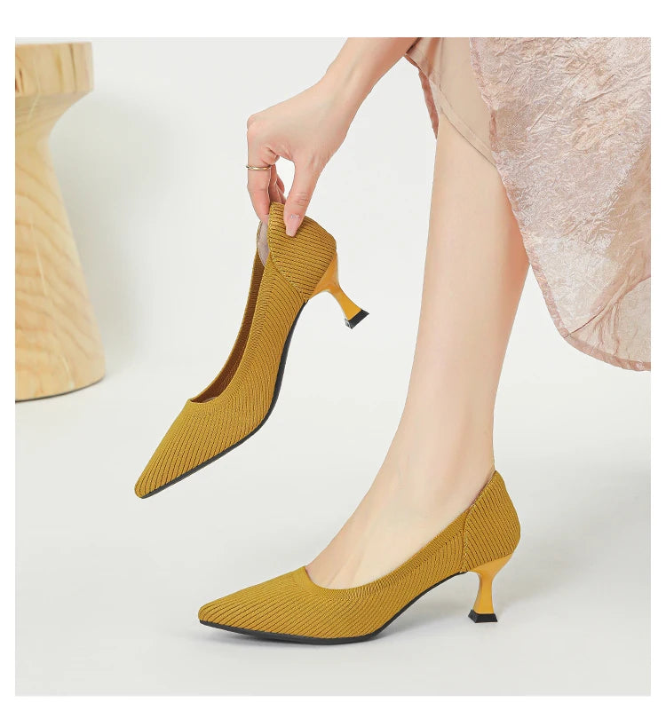 Women's High Heels Fashion Pattern Soft Knitted Comfortable Breathable Shoes 2025 New (6cm High) - Belvar