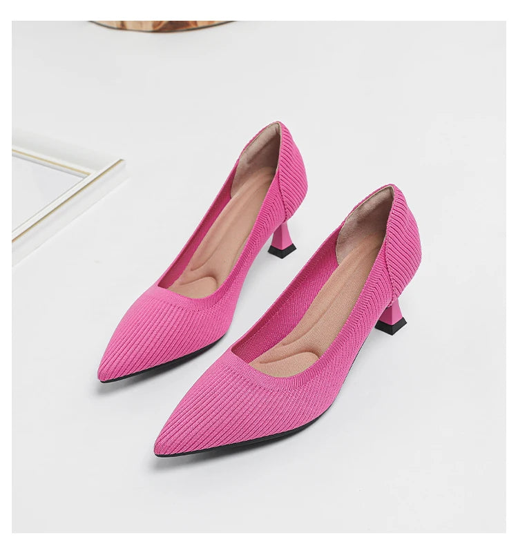 Women's High Heels Fashion Pattern Soft Knitted Comfortable Breathable Shoes 2025 New (6cm High) - Belvar
