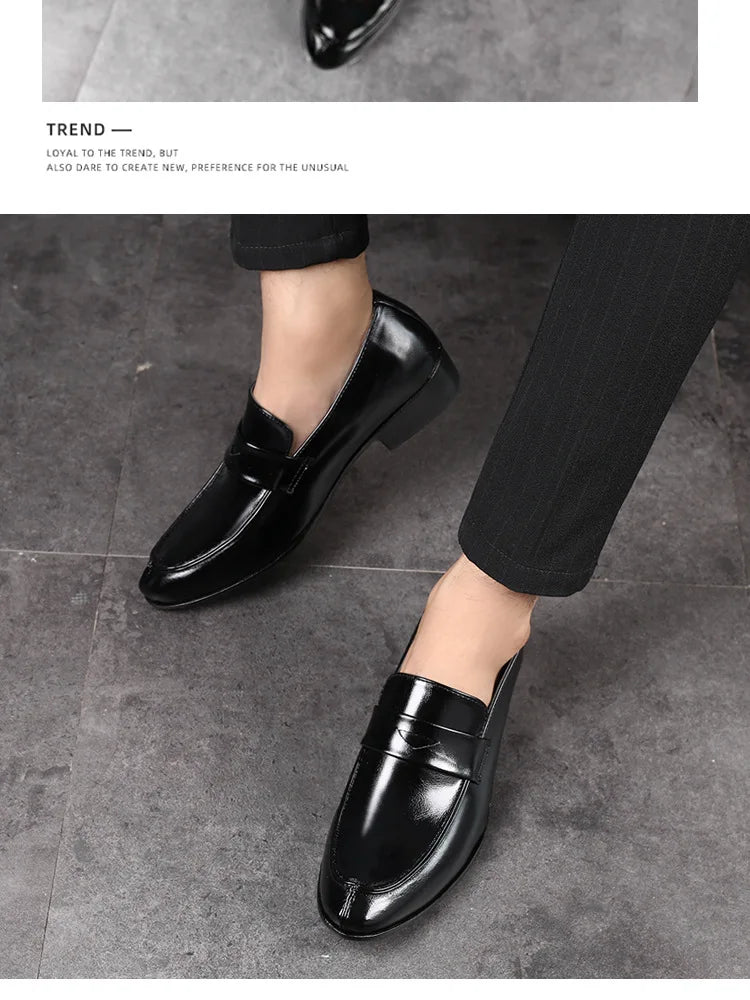 Men's Shoes Loafers Dress Man British Casual Single Leather Small Square Toe Mens Genuine Shoe Formal Black Elegant Good Quality - Belvar