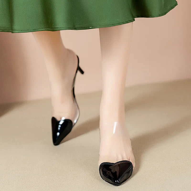Pointed Toe Slippers,2024 High Heeled Summer Shoes,Transparent PVC Slides,Outside Wearing,Slip On,Black,White,Red,35-40,Dropship - Belvar
