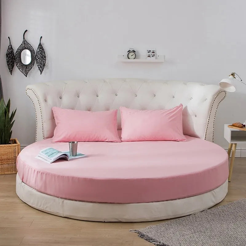 100% Cotton Fitted Sheet Round Hotel Home Extra Soft Round Bed Sheets and Pillowcases Pure Cotton Bedsheet with Elastic Straps