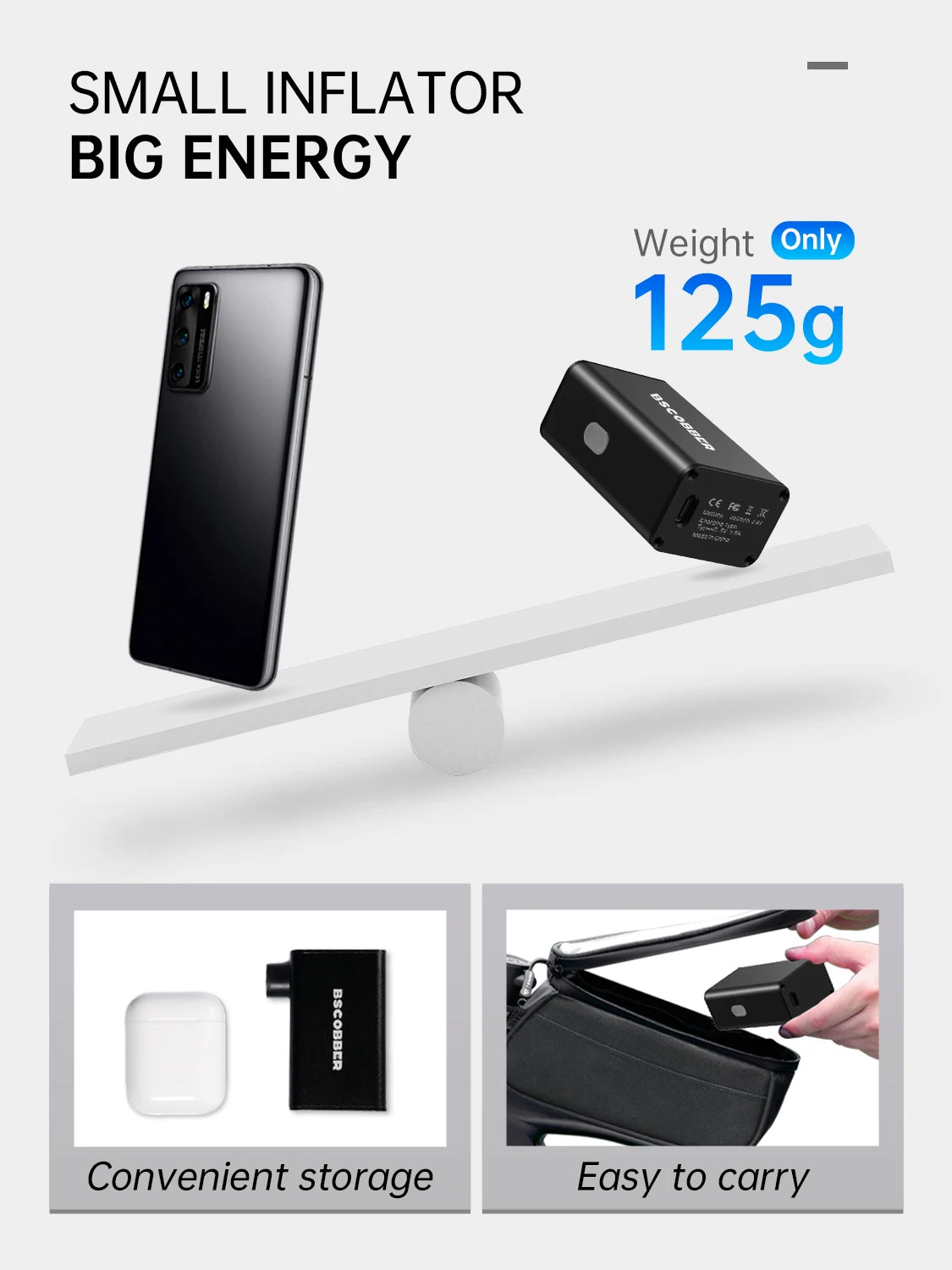 Portable mini Pump for Bike Tires - Mini Air Compressor Cycling Tire Inflator 100PSI - Mountain Bike Road Bicycle Tire Pump