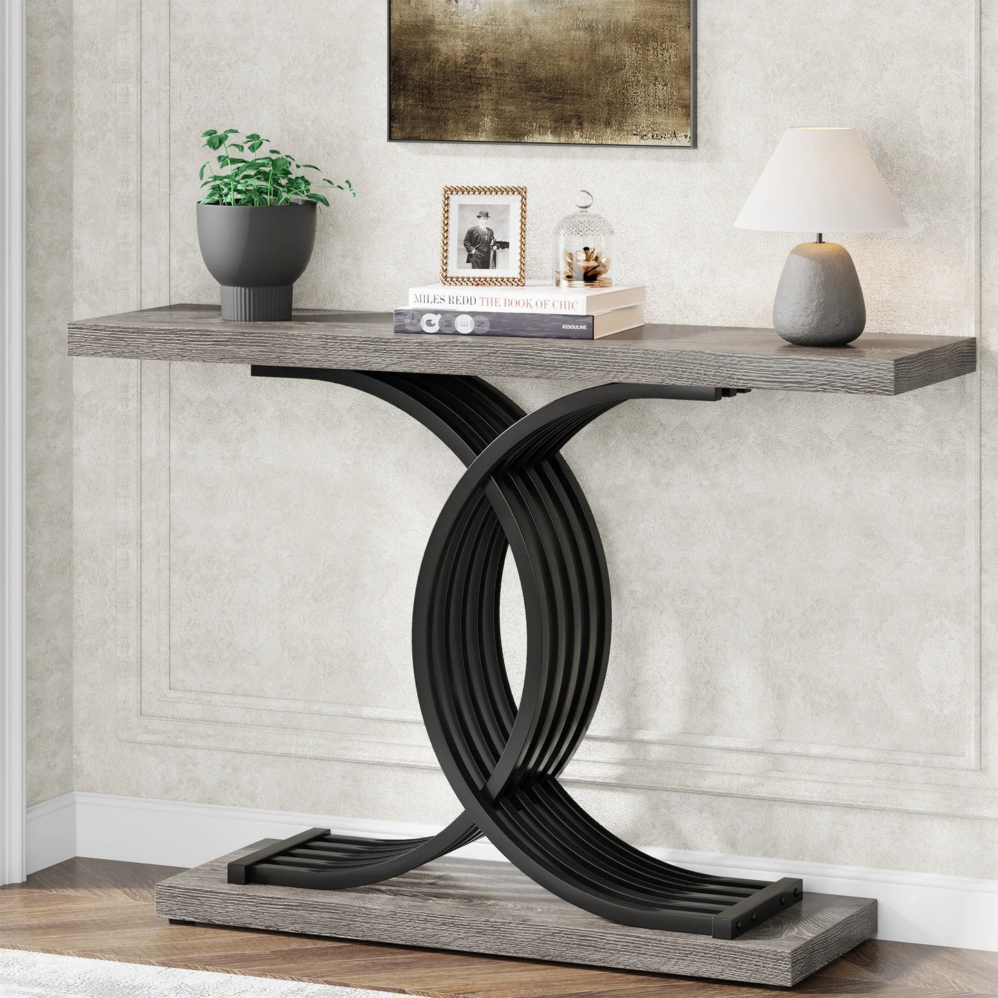 Tribesigns Gold Entryway Table, Modern 39-Inch Console Faux Marble Narrow Wood Sofa with Geometric Metal Legs