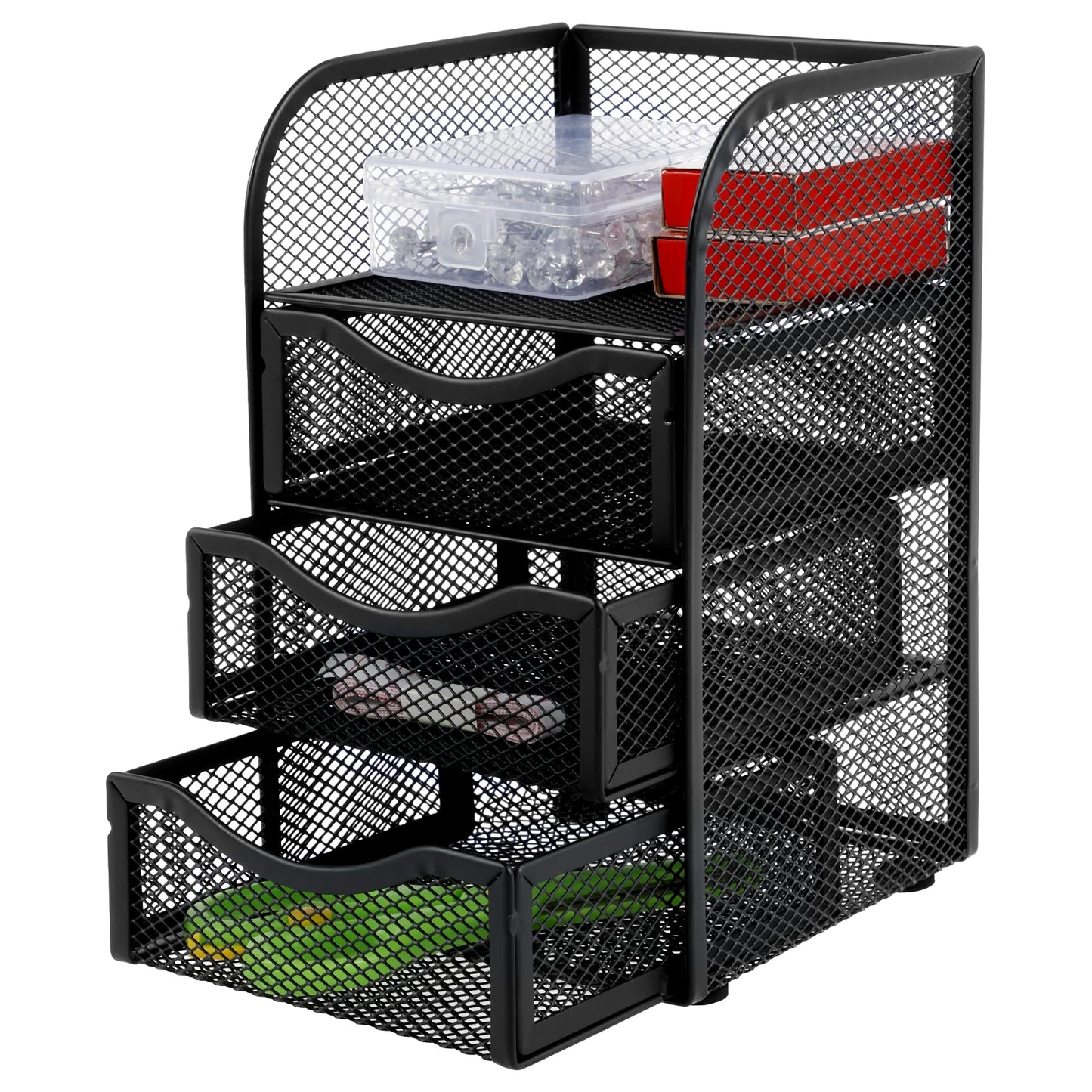 4 Layer Mesh Desk Organizer Large Capacity Stationery Organizer Box with Drawer Multifunctional Office Supplies for Home School
