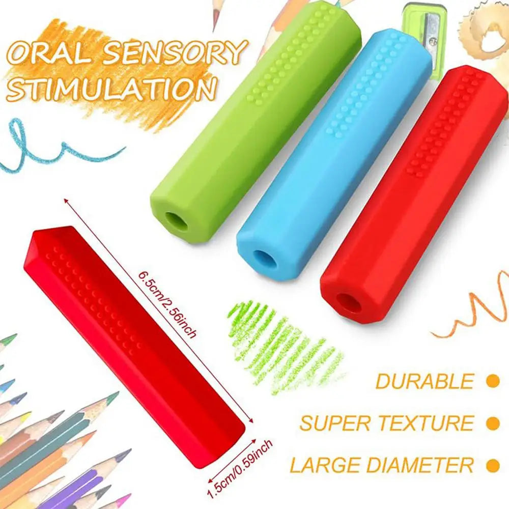3pcs Silicone Pencil Cap Sensory Oral Motor Chew Aid Topper for Eraser Teether Caps Pencils Silica Gel Cute Decoration