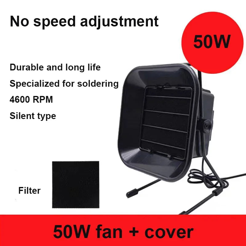 30W 50W 60W Adjustable Speed Solder Smoke Absorber ESD Fume Extractor Fan Pipe Duct Exhuast Fan with 2M Pipe Tub Ventilation Fan