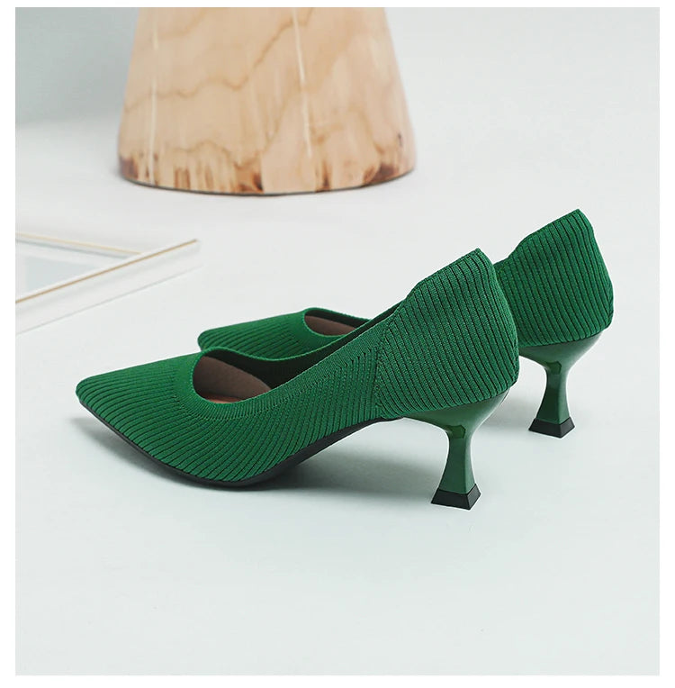 Women's High Heels Fashion Pattern Soft Knitted Comfortable Breathable Shoes 2025 New (6cm High) - Belvar