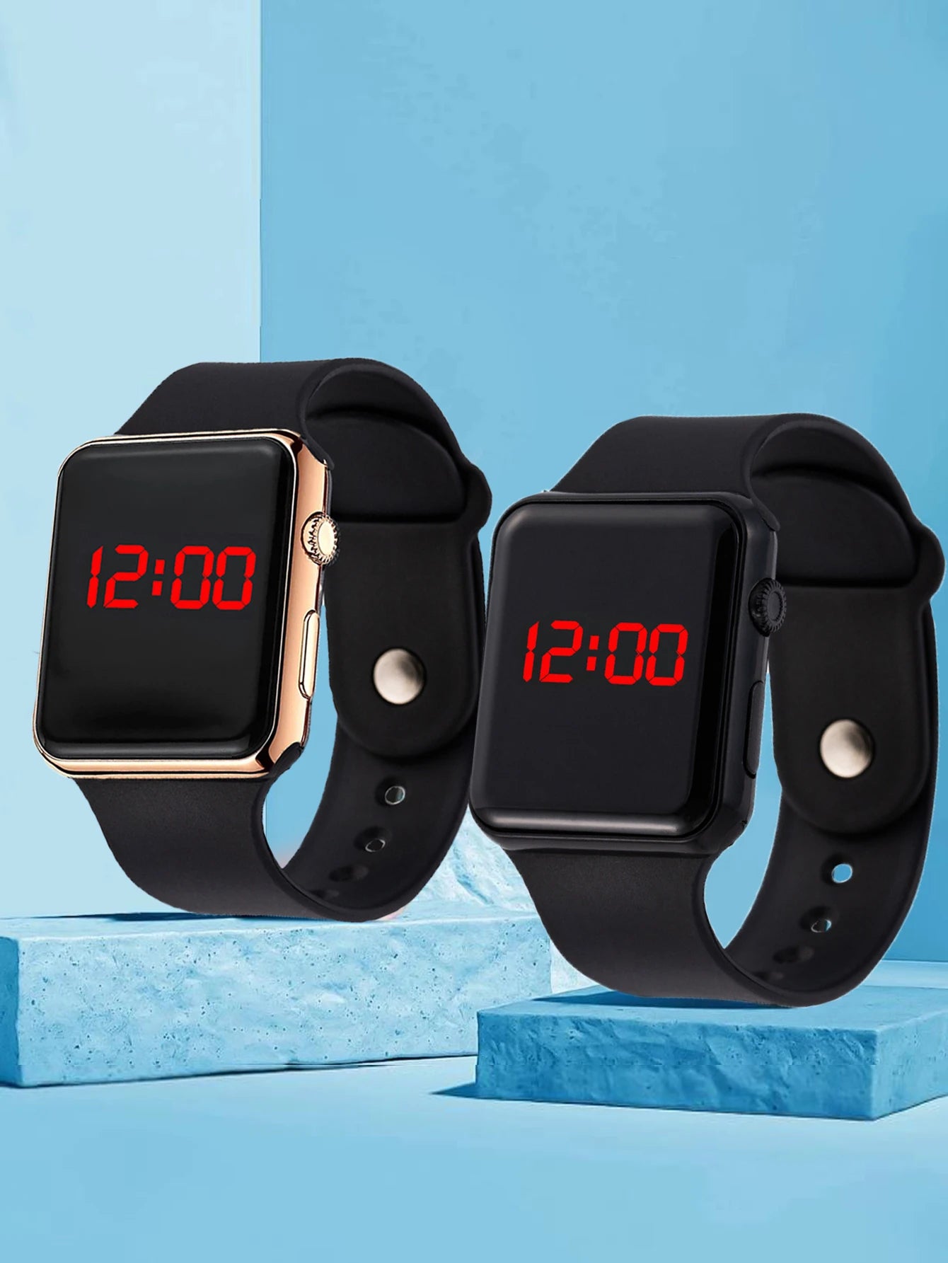 2 stylish simple rectangular silicone men's electronic watch travel all birthday gifts