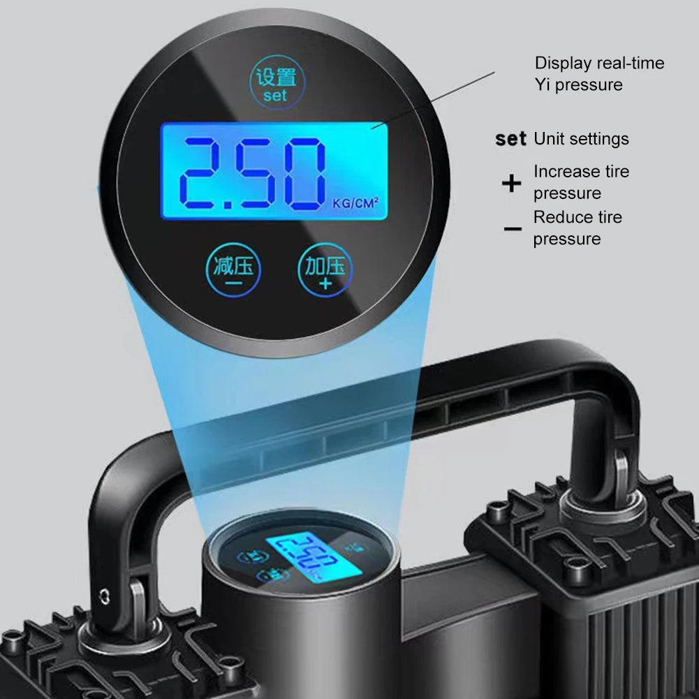 12V 150PSI Mini Air Compressor Dual Cylinder Heavy Duty Tire Inflator with LED Light Car Electric Air Pump Auto Inflatable Pump