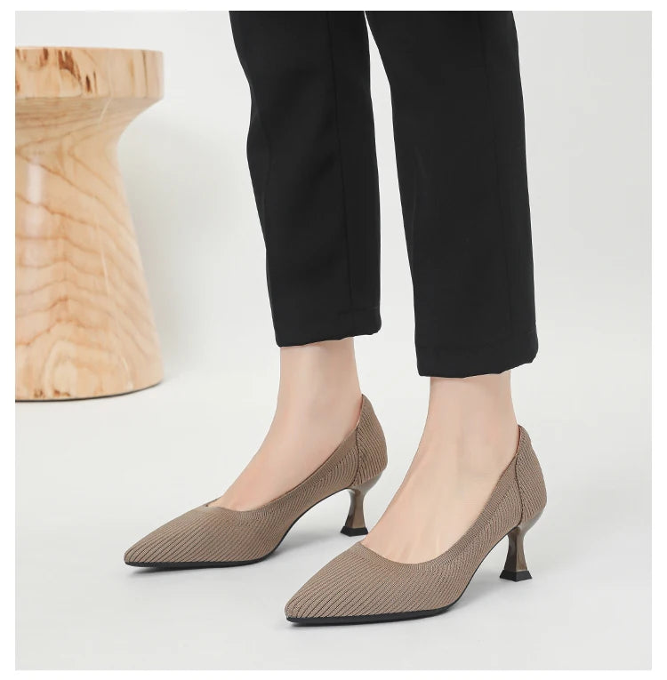 Women's High Heels Fashion Pattern Soft Knitted Comfortable Breathable Shoes 2025 New (6cm High) - Belvar