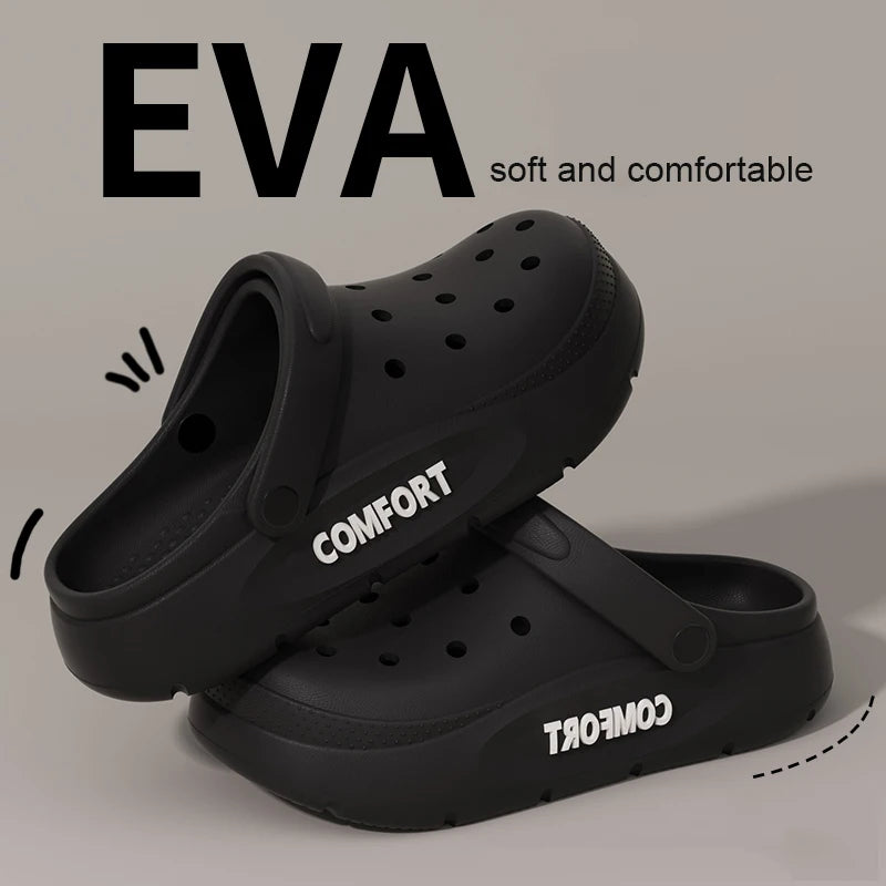 Women's Men's Slippers Summer Anti-Slip Couple Hollow Covered Toe Indoor Outdoor Casual Thick Bottom Sandals for Home Adults - Belvar