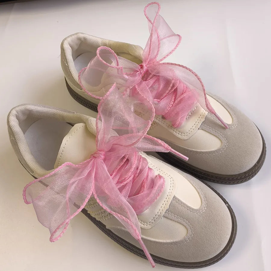 4cm Wide Festoon Fishtail Organza Shoelaces Wave Chiffen Yarn Bow Laces Beauty White Casual Sneaker DE Training Shoes Laces