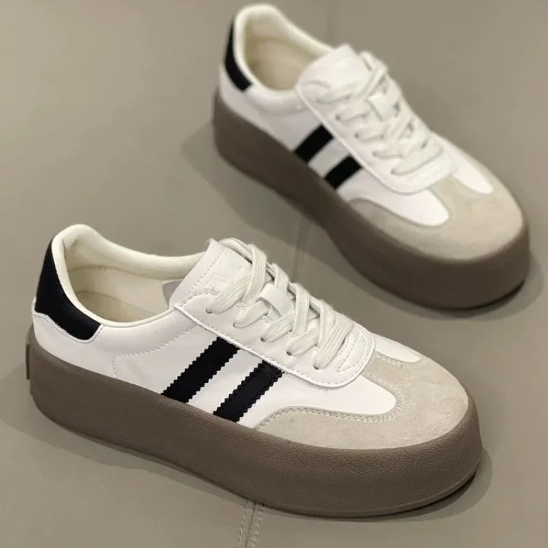 Sports shoes thick sole casual board shoes women 2024 new cowhide everything soft sole inside increase de training shoes - Belvar