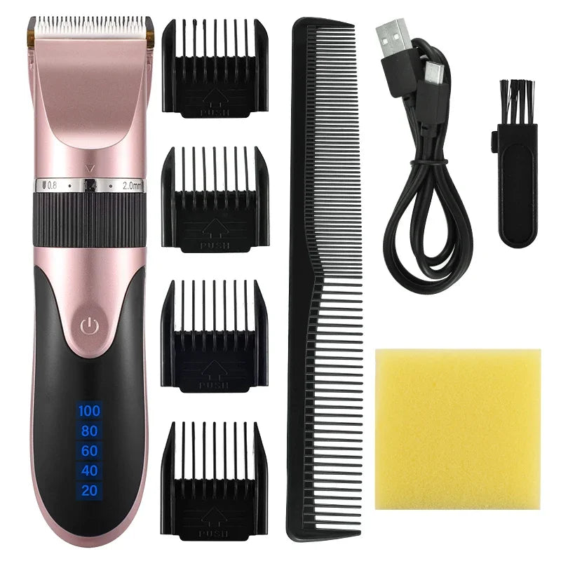 Professional Hair Clipper Men's Barber Beard Trimmer Rechargeable Hair Cutting Machine Ceramic Blade Low Noise Adult Kid Haircut