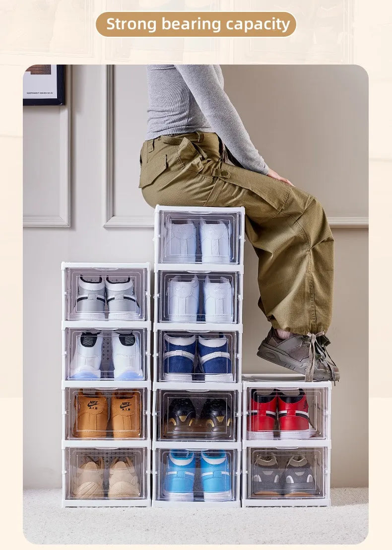 6 Layers Shoes Box Foldable Transparent Sneaker Shoe Storage Organizers Box Stackable Dustproof High-top Cabinet Shoe Rack Shelf - Belvar
