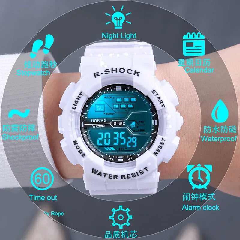 YIKAZE Men's Digital Electronic Watch Sports Glow 55mm Large Dial Student Outdoor Adventure Trend Multifunctional Watches Clock