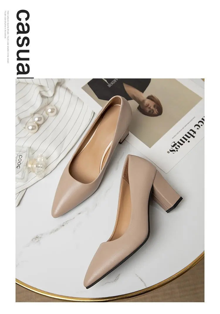 High Heels Women 2022 New Korean Style Pointed Shallow Mouth Thick Heel Fashion Shoes Sapatos De Mujer - Belvar
