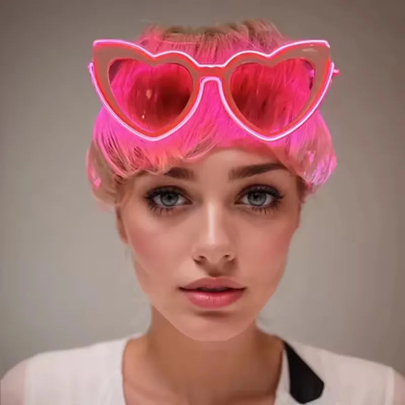 Retro LED Flashing Women Sunglasses Bachelorete Party Decoration Wedding Pink Heart Glasses Bride to be Valentine's day Props