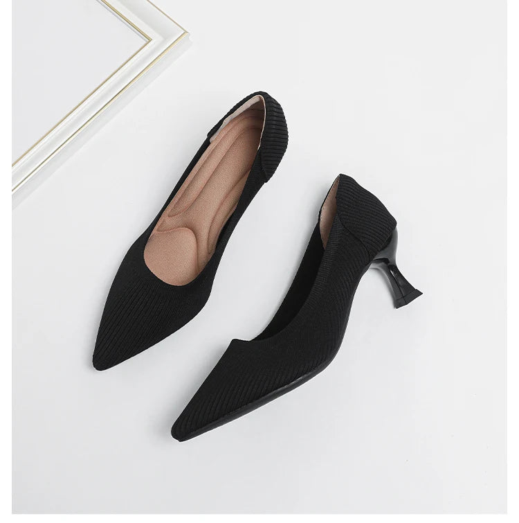 Women's High Heels Fashion Pattern Soft Knitted Comfortable Breathable Shoes 2025 New (6cm High) - Belvar